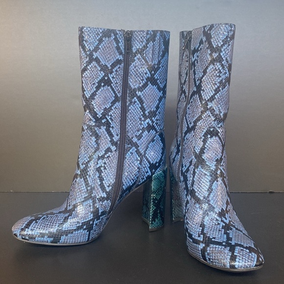 Jeffrey Campbell Heeled Leather Black blue Snake Mid Height Zip Boots Sz 7.5 - Picture 3 of 11